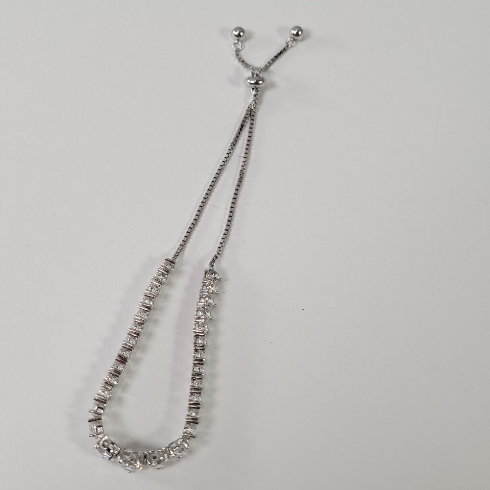 Sterling Silver Tennis Slider Bracelet Rhinestone Adjustable 925 Box‎ Chain